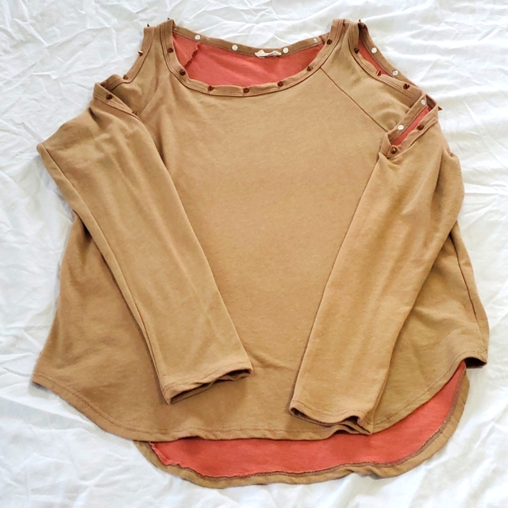 Tobi Spiked Long Sleeve Tan Shirt